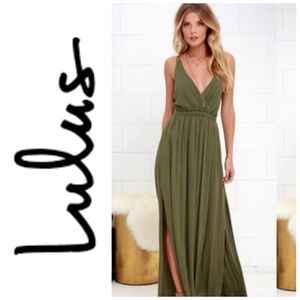Lulu’s Lost In Paradise olive green maxi dress